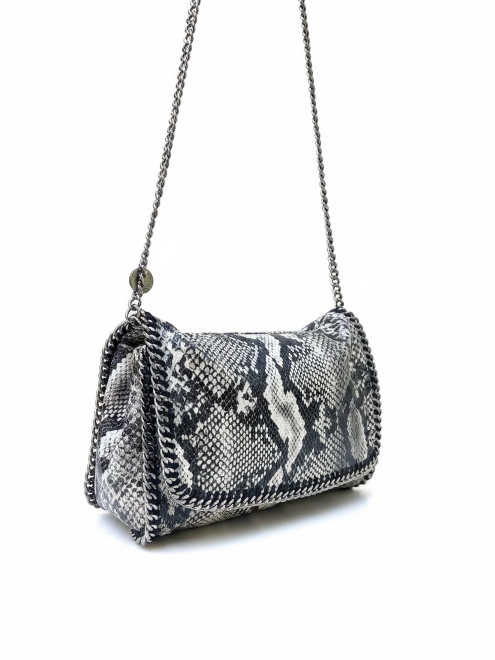Stella McCartney Falabella Python-Print Shaggy Deer Flap Bag